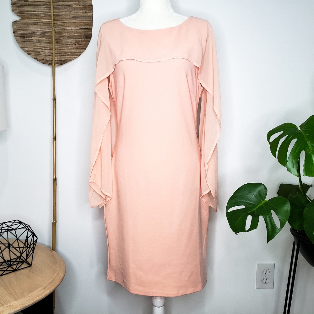 ⭐ Peach Sleeveless Midi Dress with Built in Shawl